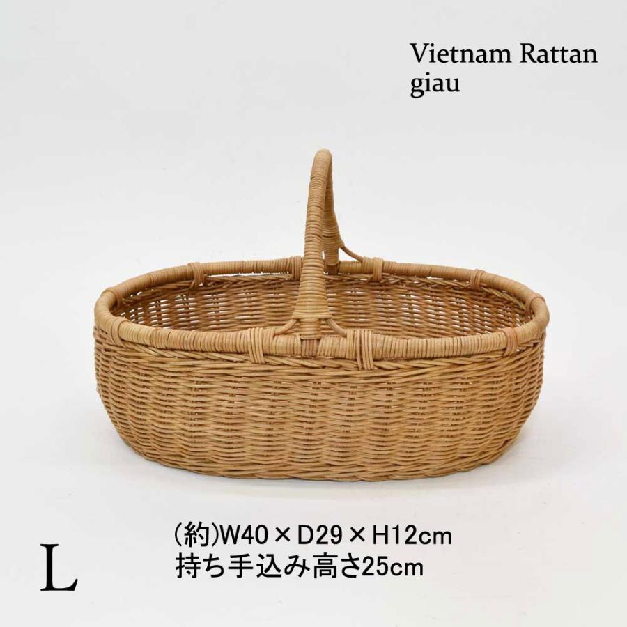 ラタン製かごバッグ 小判型 バスケット 浅型 楕円 L 籐籠 : ラタン