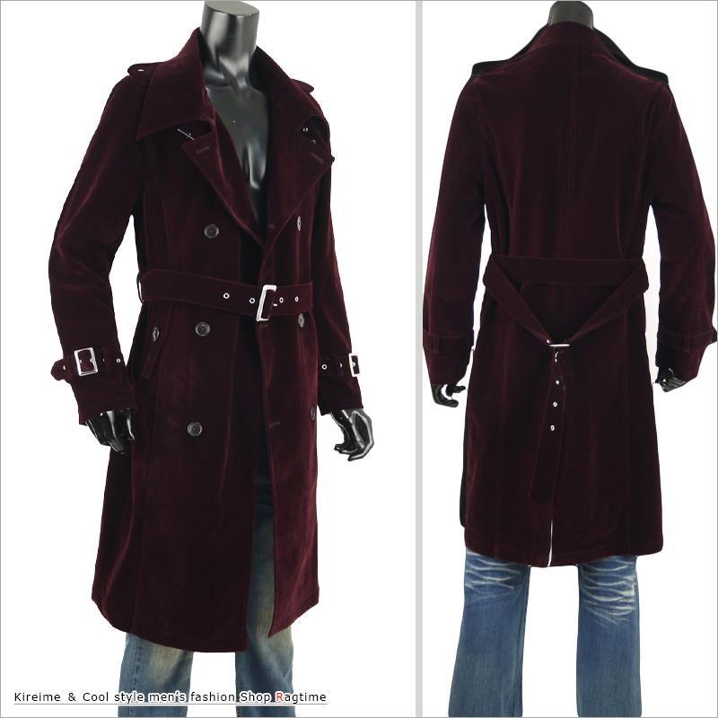 トレンチコート メンズ ロングコート 冬 厚手 ベロア ベルベット