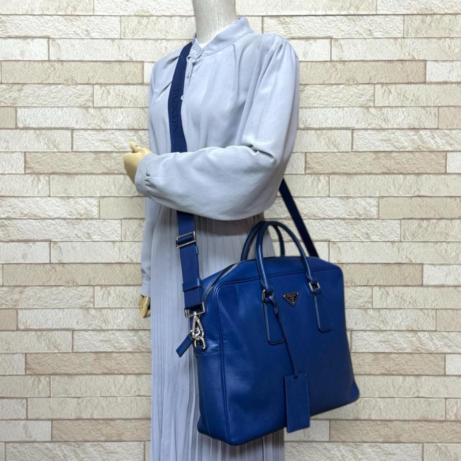 PRADA（プラダ） サフィアーノ ビジネスバッグ レザー ブルー メンズ
