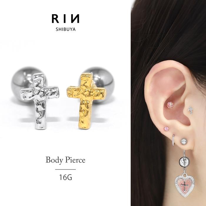 凛 RIN 軟骨ピアス 可愛い ボディピアス 16G クロス 十字架 ストレート
