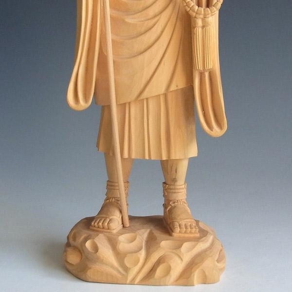 遍路大師 高さ25cm 柘植製 木彫り 仏像 弘法大師 空海 : 仏像と縁起物