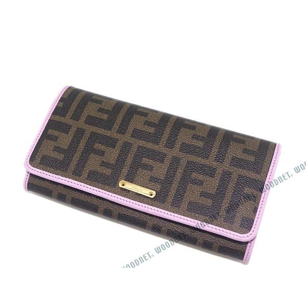 FENDI フェンディ ズッカ柄キャンバスコーティング長財布 ブラウン