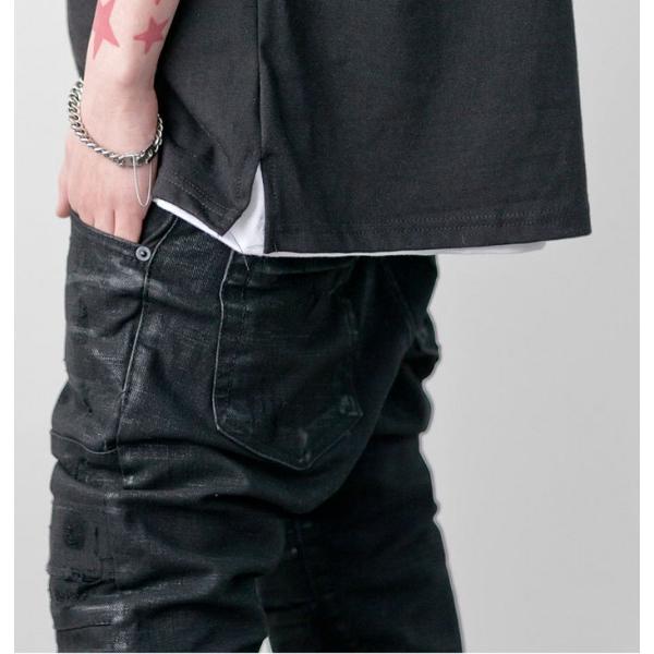 ブラック スキニー ダメージ デニム クラッシュ ジーンズ PU