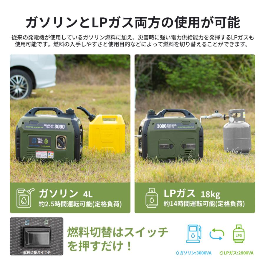 EENOUR 発電機 インバーター発電機 DK3000iSDF 3.0kVA 高出力 LPガス