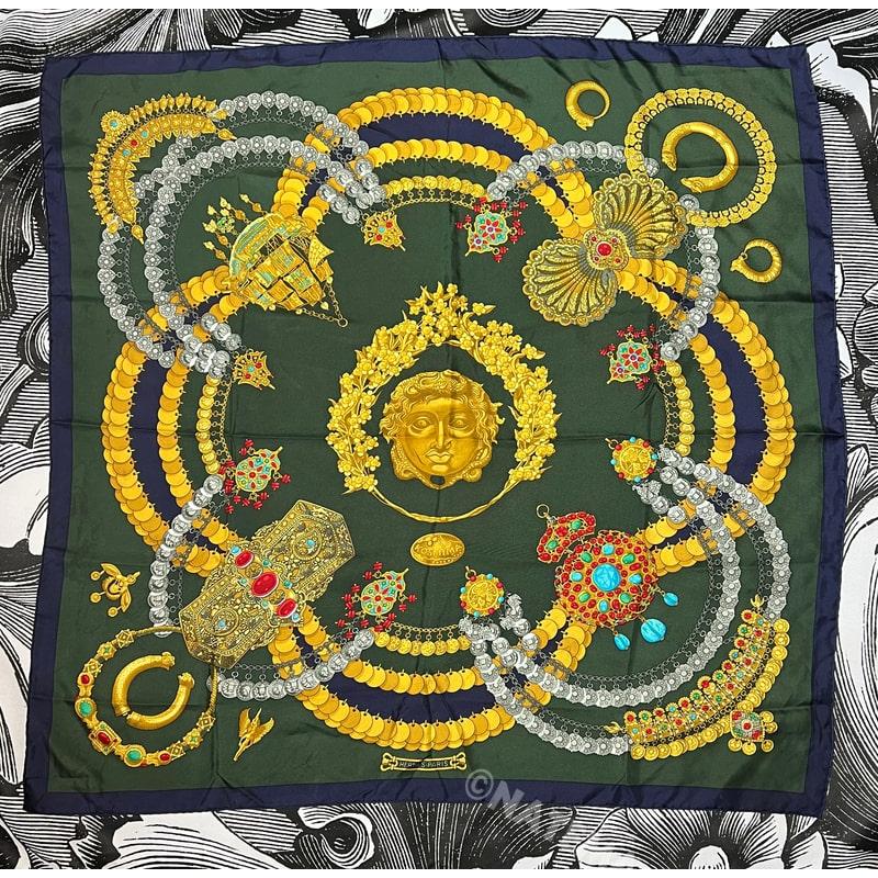 HERMES（エルメス） 中古 スカーフ 90 カレ HERMES KOSMIMA 宇宙 緑