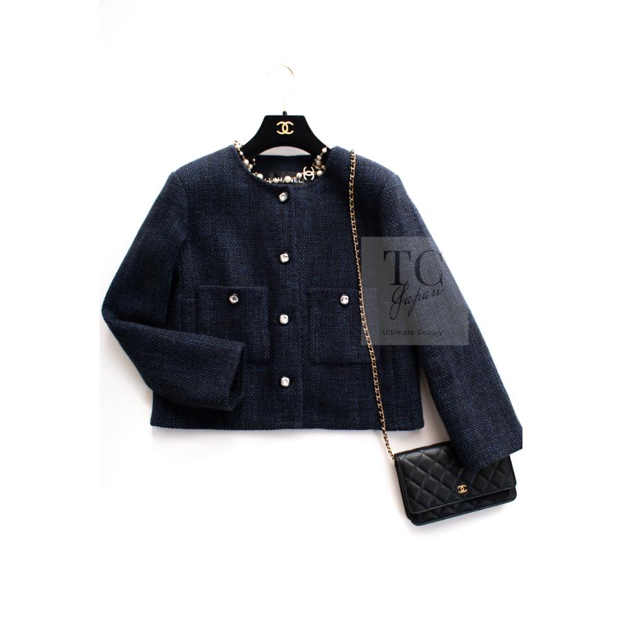 CHANEL（シャネル） ジャケット ブラック ネイビー クリスタル CC ロゴ