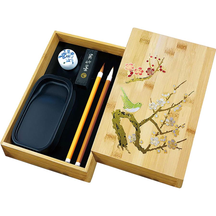 呉竹 KB717-900 硯箱セット 竹製 梅に鶯蒔絵 : オフィス用品の販売