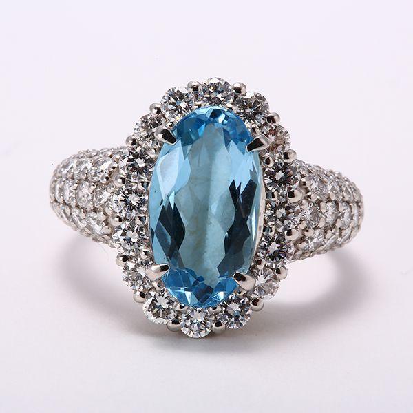 3月誕生石 アクアマリン プラチナ リング 指輪 PT900 ダイヤモンド