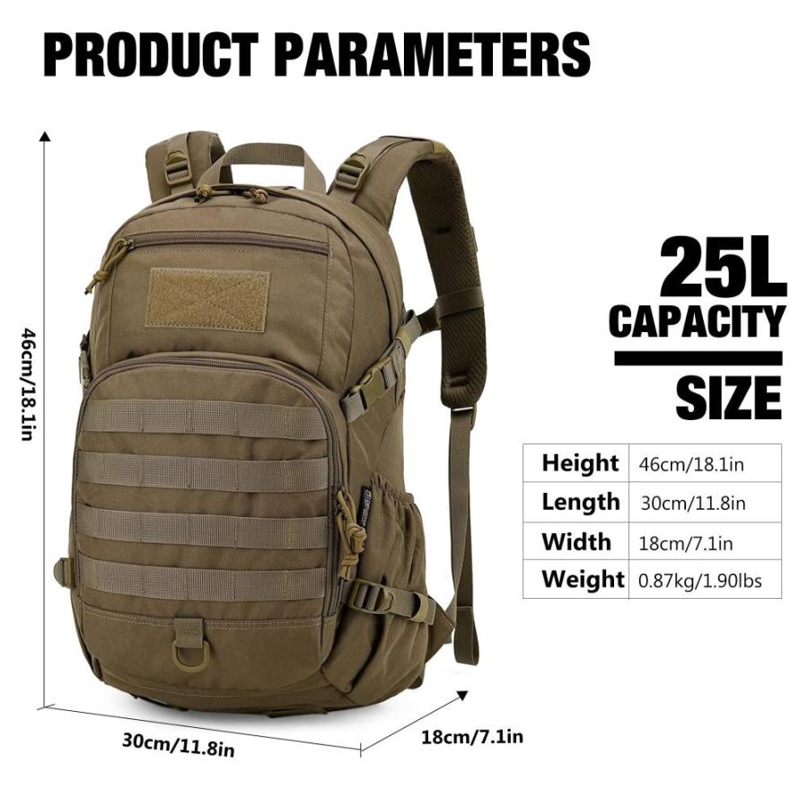 Mardingtop 25L ハイキングバックパック 軽量 MOLLE タクティカル