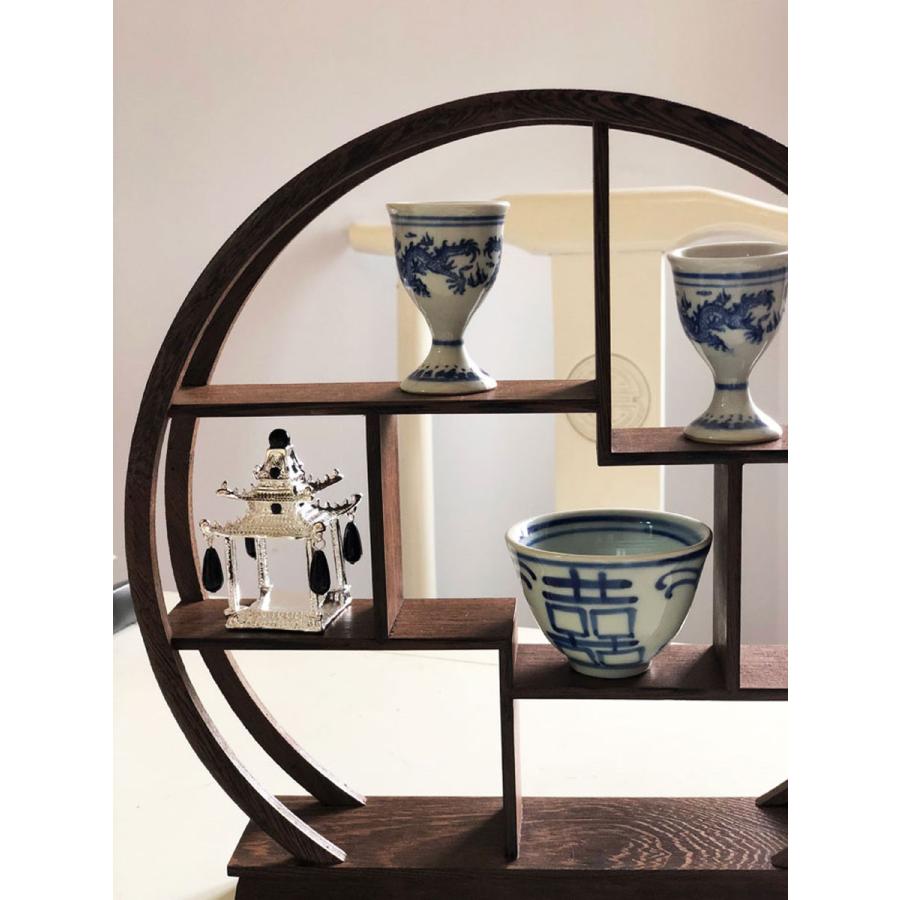 THE-SECRET-GARDEN シノワズリ 珍品棚 中国茶器 飾り棚 木製 丸型 小
