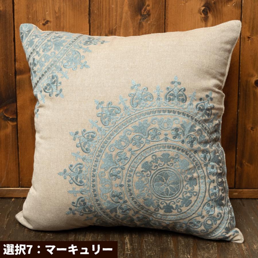 クッションカバー コットン，刺繍，マンダラ 曼荼羅 ナチュラルカラー