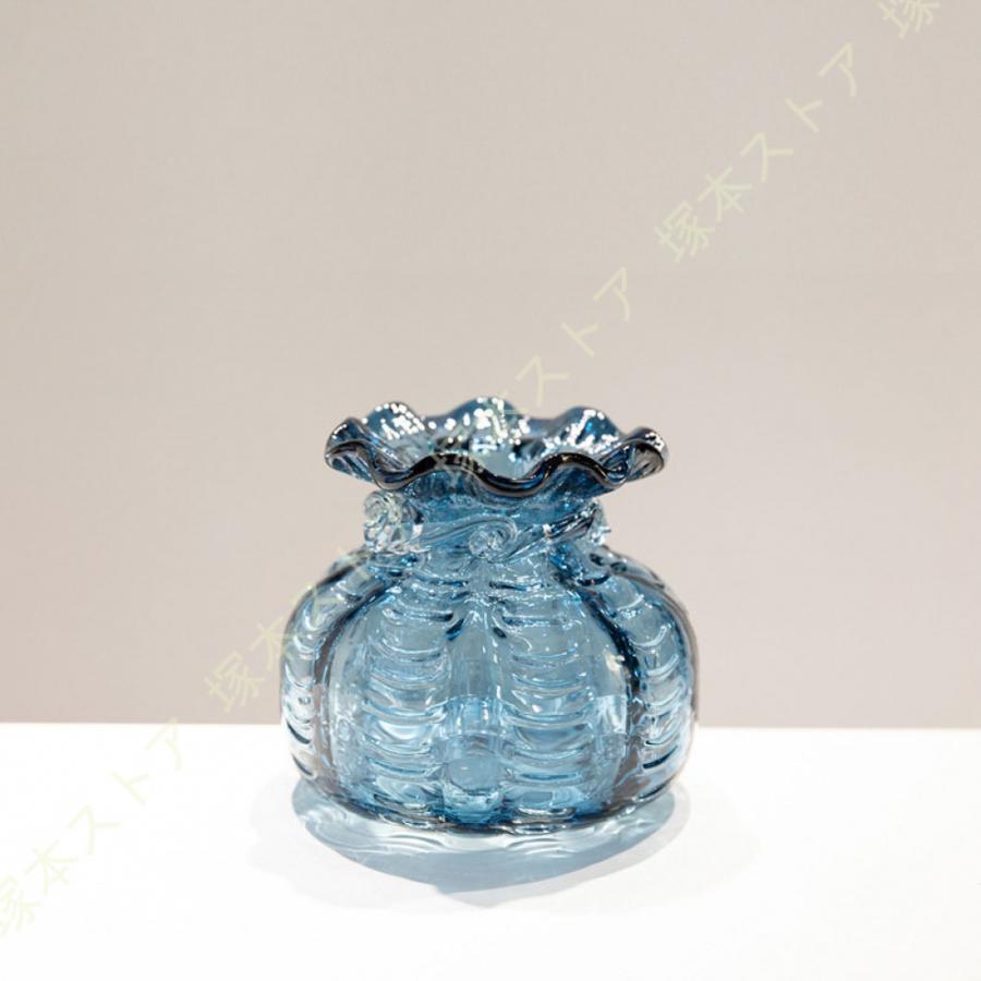 北欧 福袋型 花瓶 ガラス フラワーベース 大型 花器 透明 ストライブ