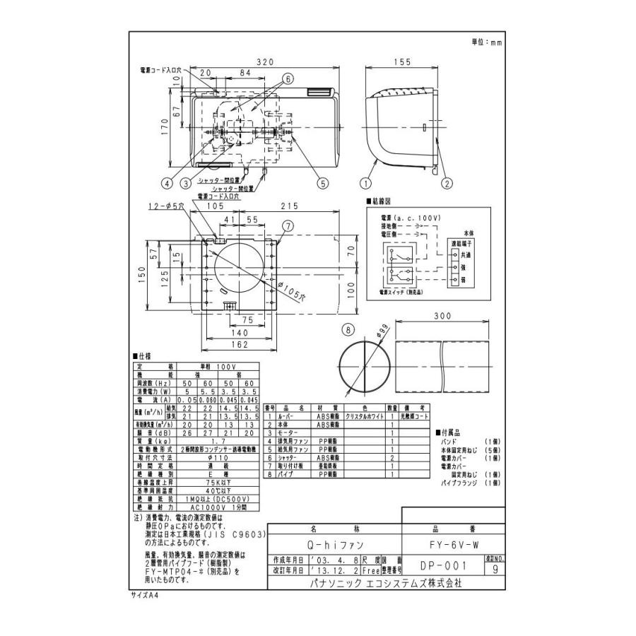 専用パイプファン6 メロディサイン3 Panasonic（パナソニック） FY-6V