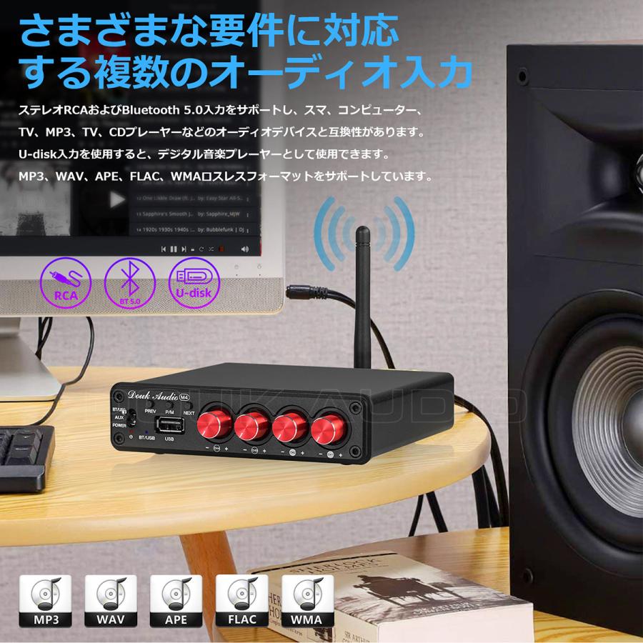 HiFi Bluetooth 5.0 デジタル パワーアンプ ステレオ 2/4チャネル