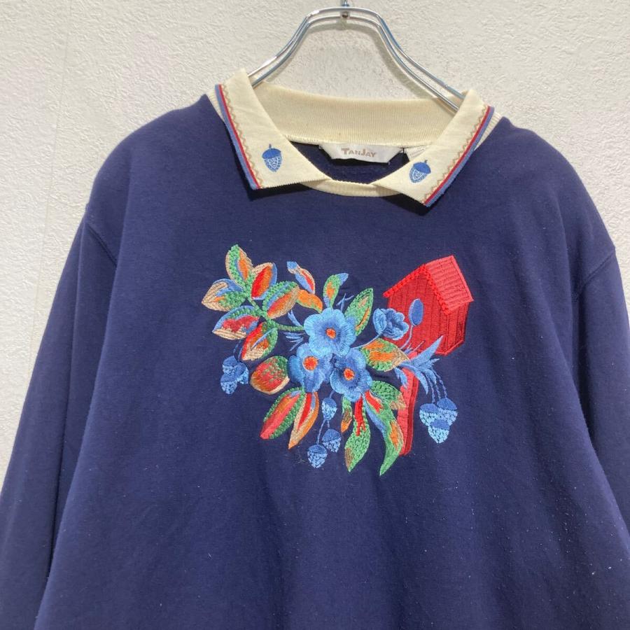 TANJAY 刺繍 スウェット トレーナー L レディース ネイビー ホワイト