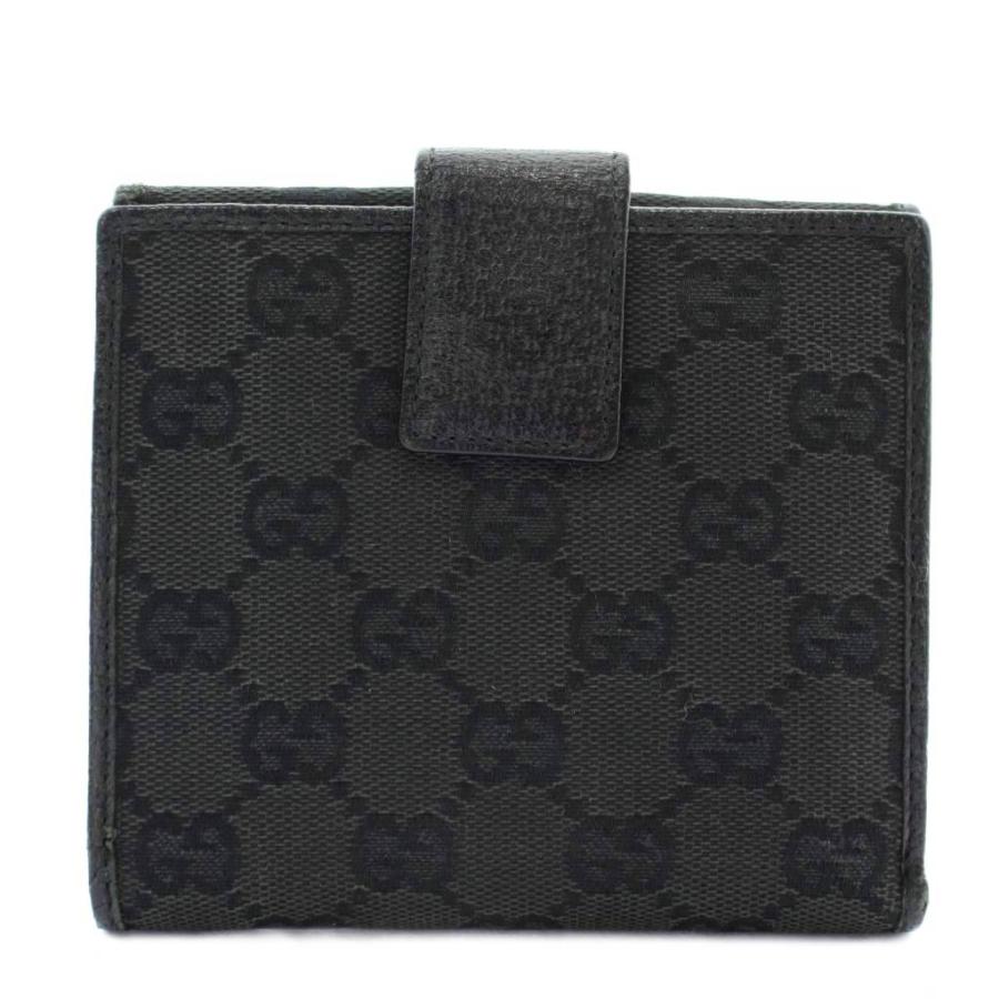 GUCCI（グッチ） 財布 二つ折り GGキャンバス レザー Wホック 総柄 黒