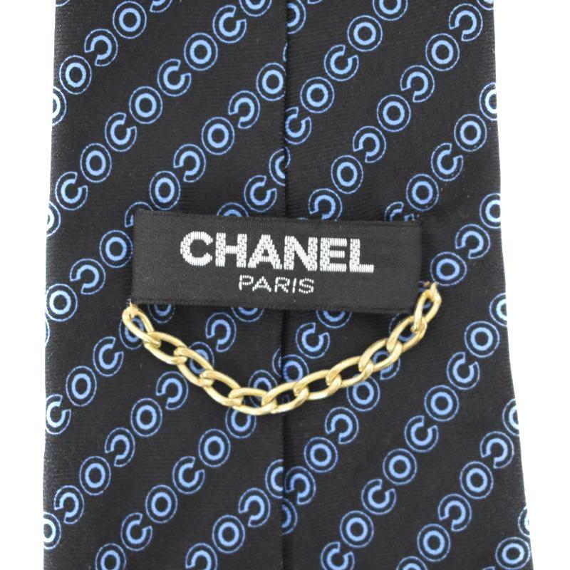 CHANEL（シャネル） ネクタイ シルク レギュラータイ 総柄 紺 ネイビー