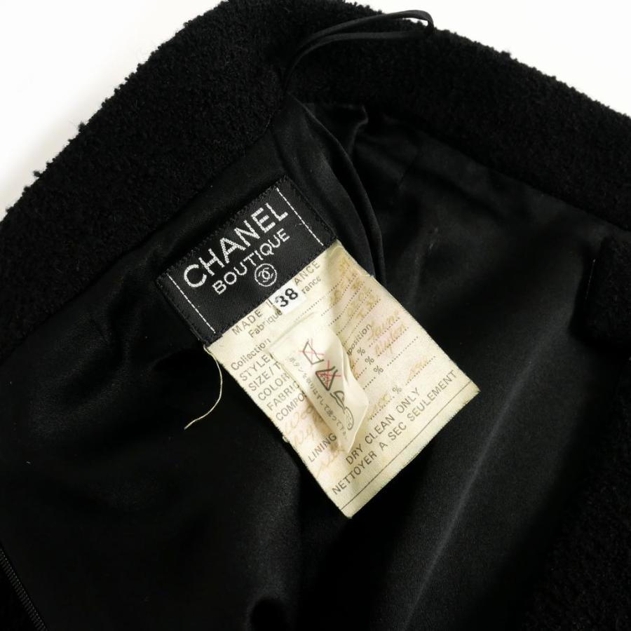 CHANEL（シャネル） 金ボタン ツイード ひざ丈 スカート 38 黒