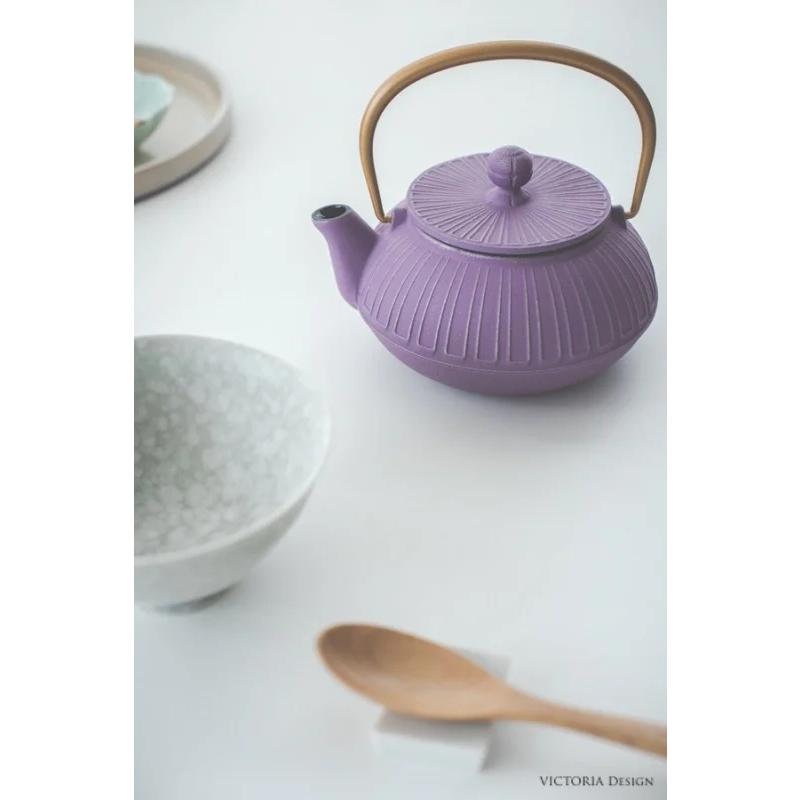 急須 鉄瓶 南部鉄器 菊(麻色)(ラベンダー)/ モダン 内面ホーロー加工