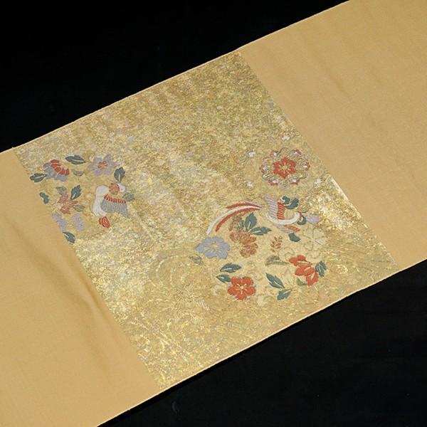 九寸 名古屋帯 正絹 引箔織 華文 鳥 未仕立て 西陣織工業組合 362 在庫