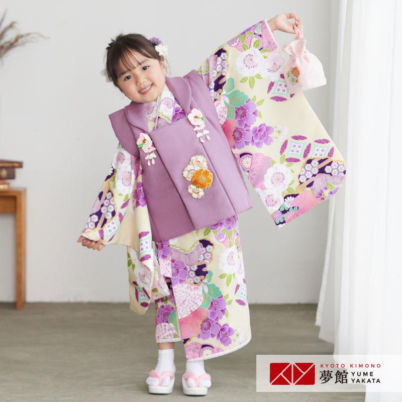 七五三 着物レンタル 3歳 753 女の子 フルセット 被布 クリーム桜松檜