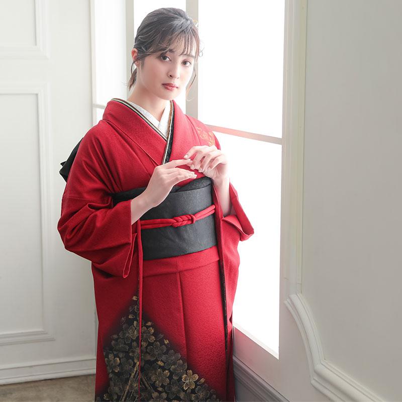 振袖レンタル 赤 桜 成人式 結婚式 対応身長154〜165cm 2〜11月利用