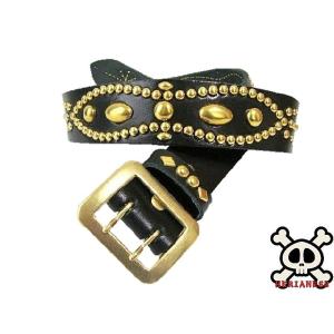 栃木レザー フラワー型 スタッズベルト 黒 ニッケルオンリー 日本製 一