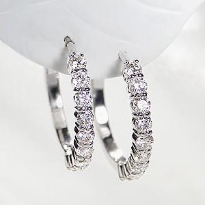 K18YG/PT900 ダイヤモンド フープ ピアス レディース 18金 プラチナ