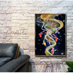 アートパネル 60×80 水晶絵 D100498 風水 金魚 壁掛けパネル 絵 玄関