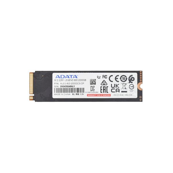 A-DATA M.2 2280 NVMe PCIe SSD 2000GB（2TB） ADATA LEGEND 800 中古