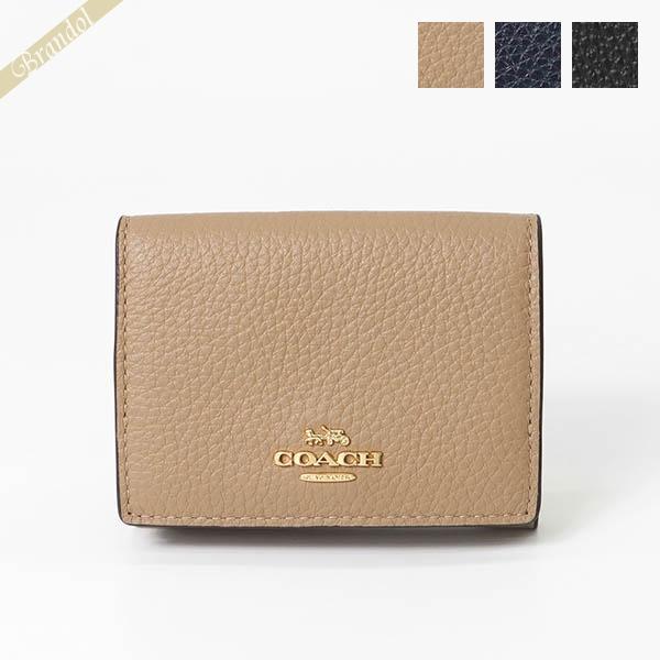 COACH（コーチ） 三つ折り財布 シンプル レザー ミニ財布 ネイビー