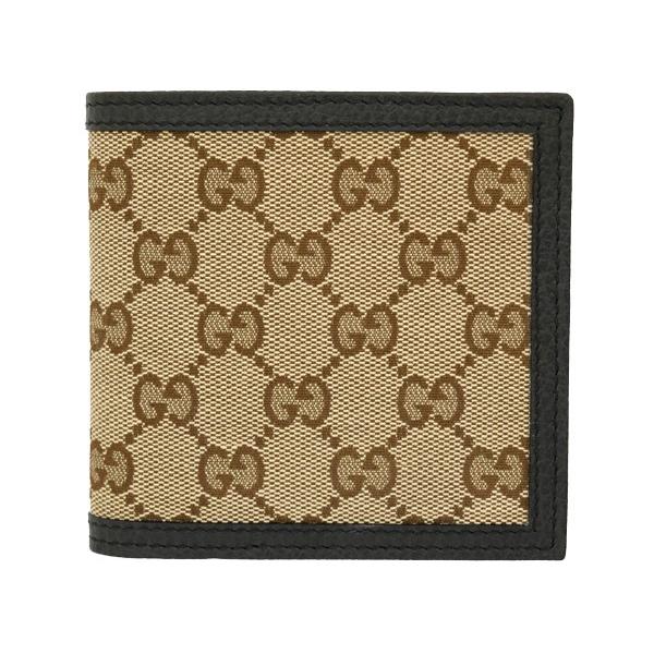 GGキャンバス グッチ財布 GUCCI 二つ折り財布 メンズ ベージュ×ダーク