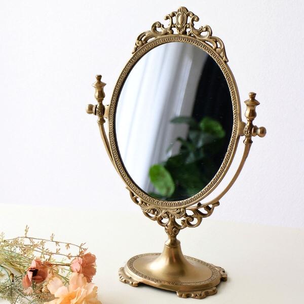 鏡 ミラー スタンドミラー 卓上ミラー おしゃれ かわいい オーバル