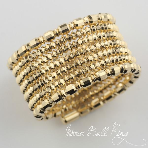 リング 指輪 ミラーボール レディース 形状記憶 7連 スパイラル 18金