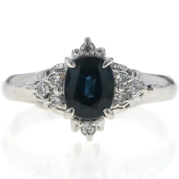 Pt900 リング サファイア 0.94ct ダイヤモンド 0.09ct オーバル 透かし
