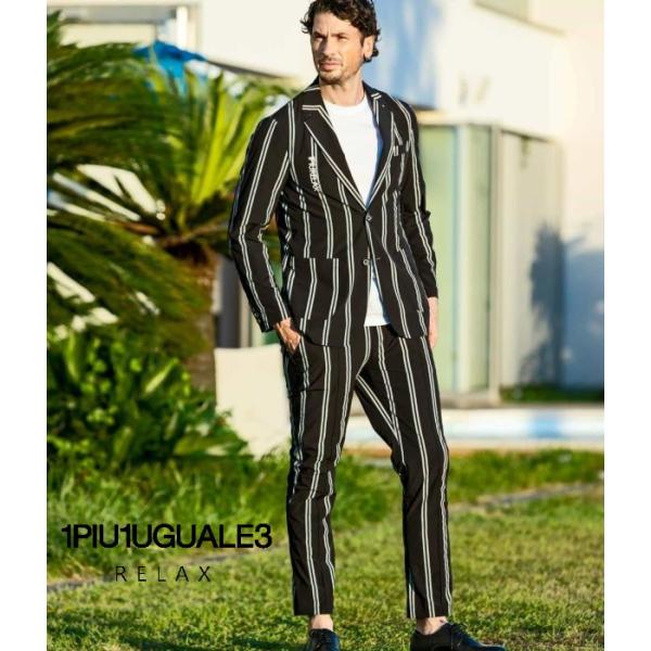 1PIU1UGUALE3 RELAX セットアップ スーツ きれいめ ストライプロゴ