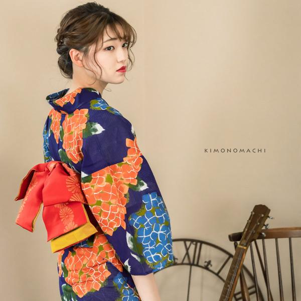 KIMONOMACHI （Prices down2）浴衣 レディース 「紫陽花 紺」綿絽 大人