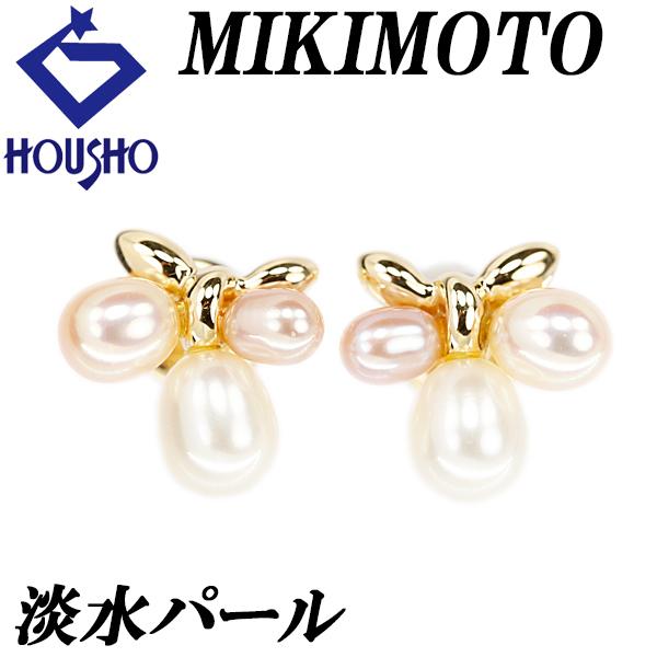 MIKIMOTO（ミキモト） 淡水パール ピアス K18YG リボン ブランド 中古