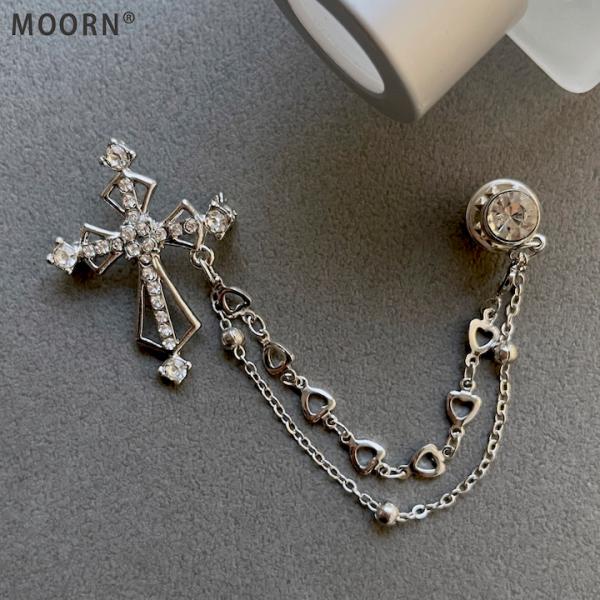 ピンブローチ クロス メンズ 十字架 チェーン ブローチ ラペルピン