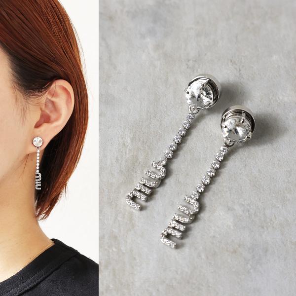 miu miu（ミュウミュウ） ピアス Crystal Logo Earrings 5IO058 2DNC