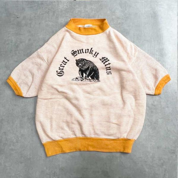 VINTAGE 60'S DIAMOND G FLOCKY PRINT SHORT SLEEVE BORDER SWEAT