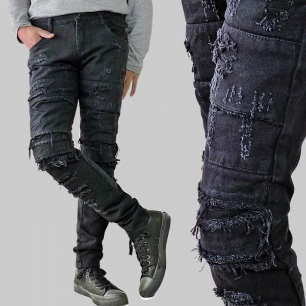 クラッシュ ジーンズ ウォッシュ ブラック スキニー リペアー加工