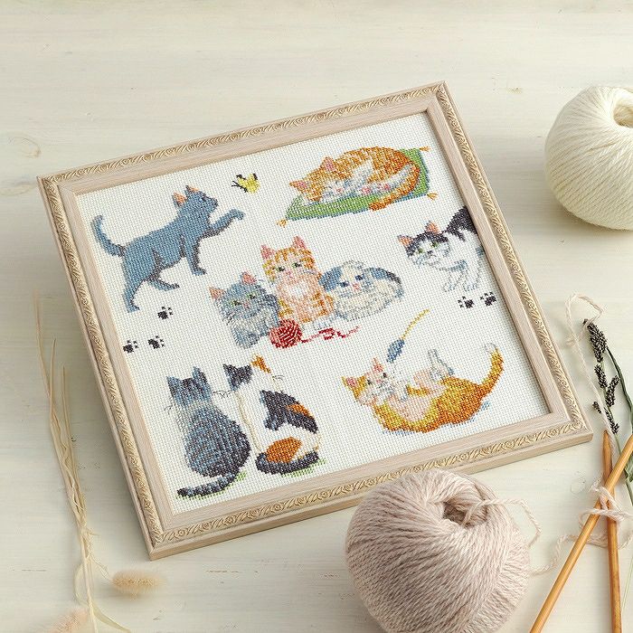 クロスステッチフレーム＜ねこ日和＞ | リバティ 生地、編み物、刺繍