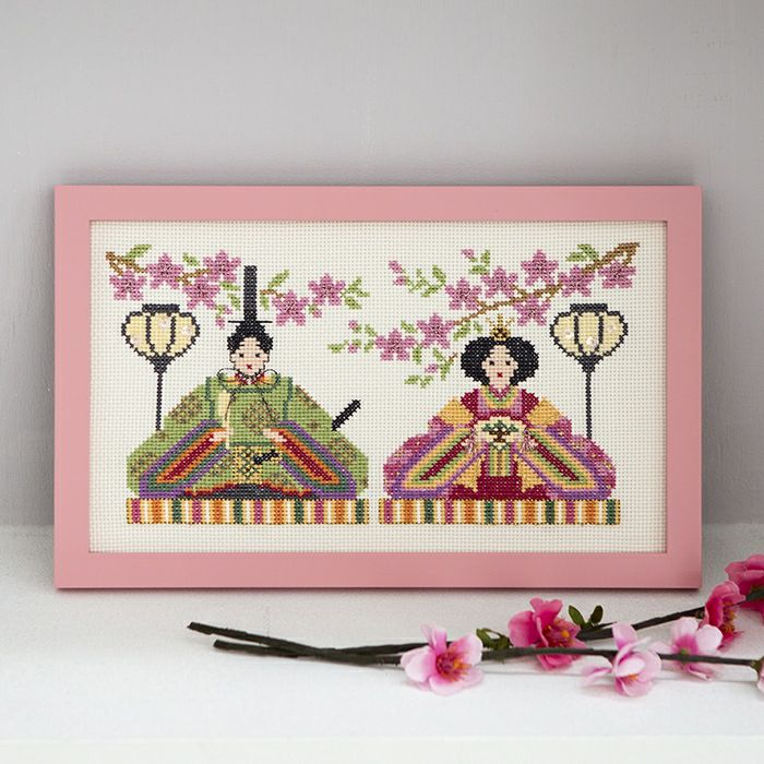 クロスステッチフレーム＜花桃リースのお雛様＞ | リバティ 生地