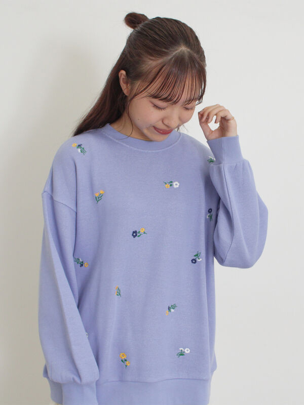 セール】 小花刺繍スウェット（ブラック/イエロー/ブルー/キナリ