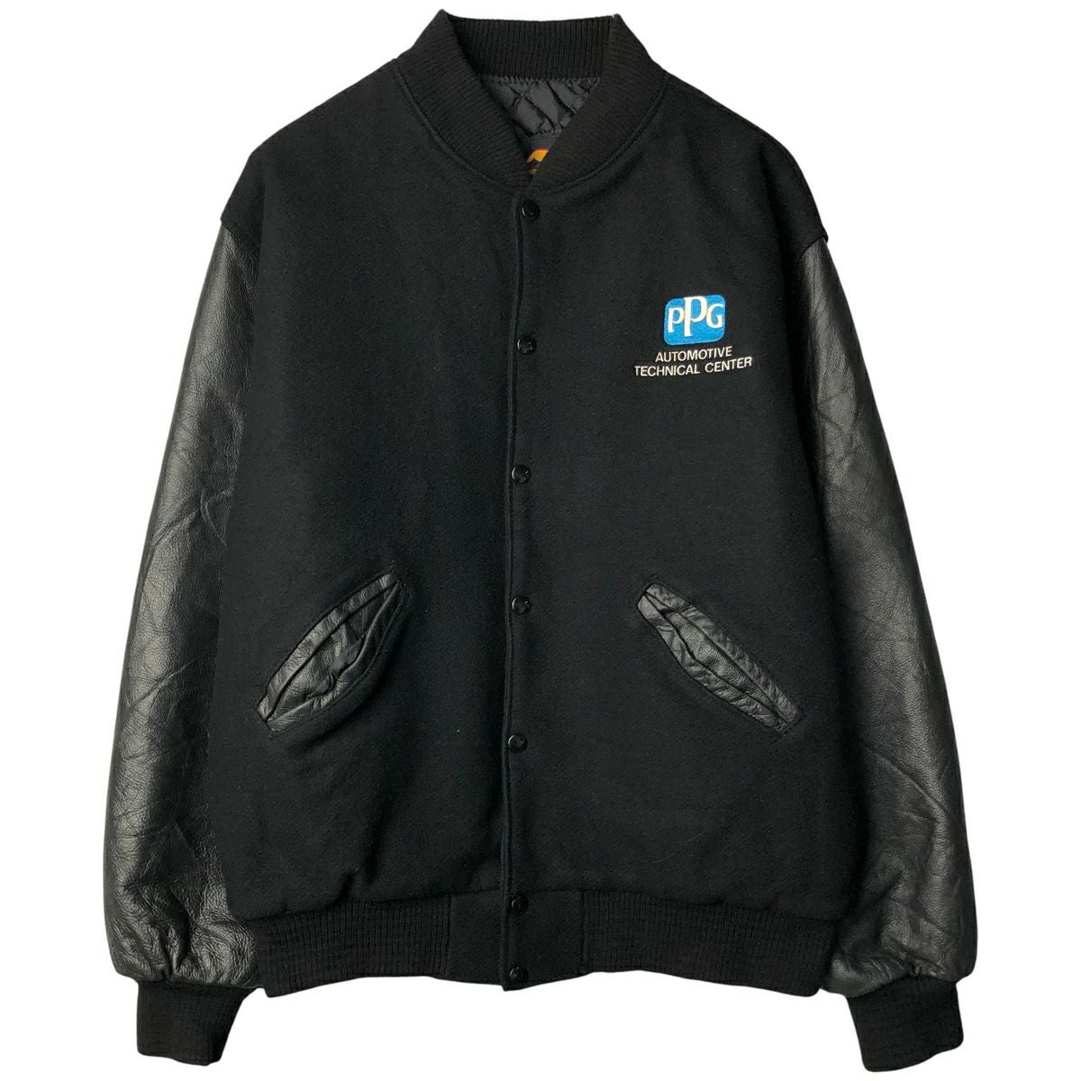 古着 90年代 NEW LANDER 中綿入り 袖革ウールボタンスタジャン バー