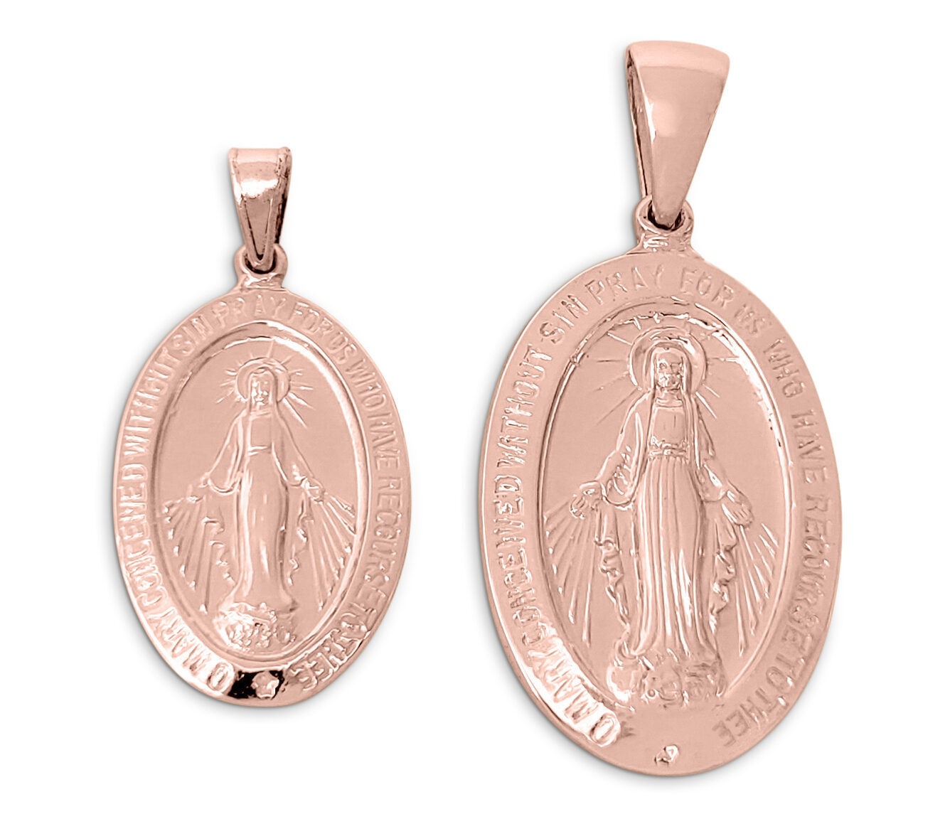 Solid 18K Rose Gold Miraculous Medal Virgin Mary Pendant, 0.9