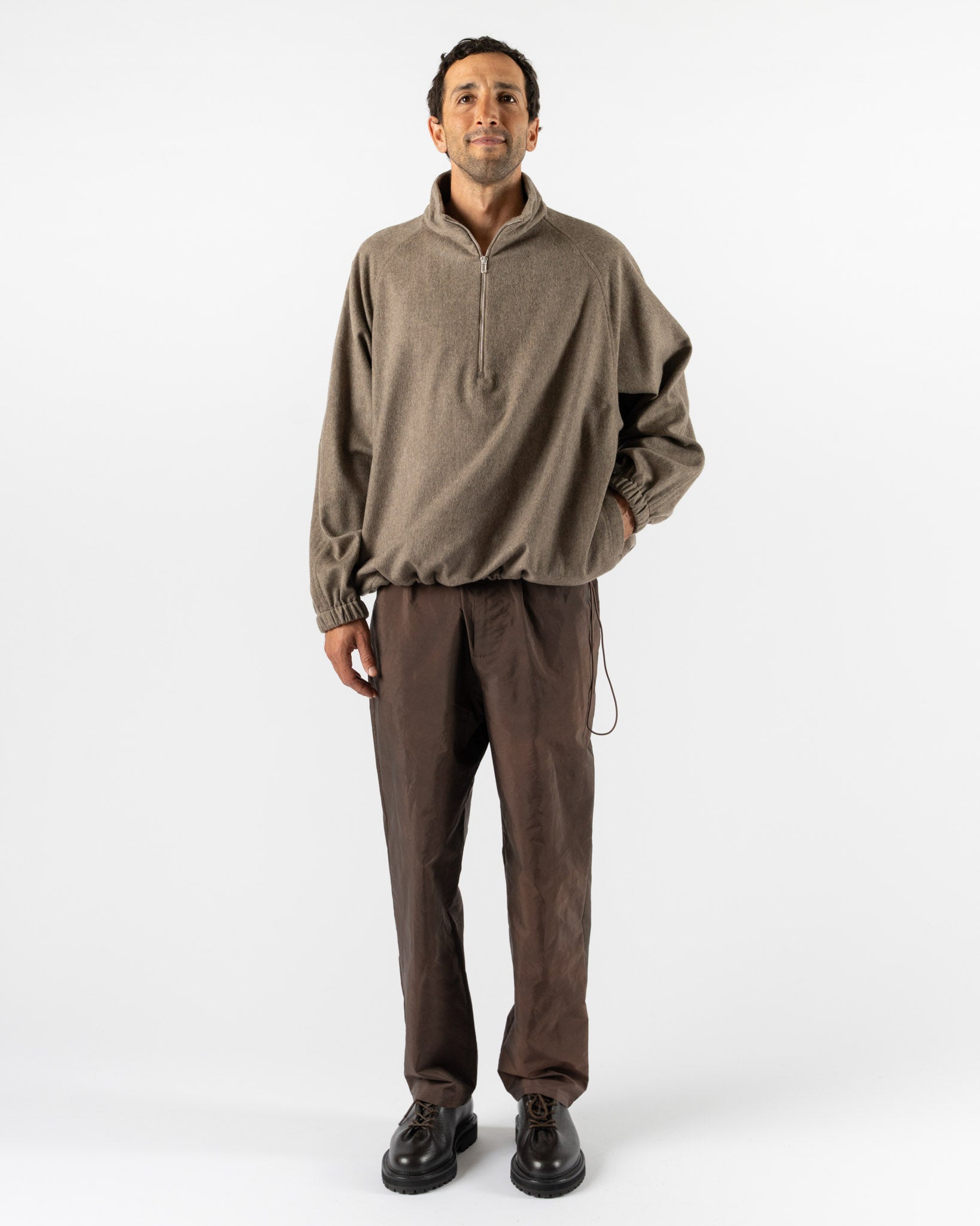 Colbo Half Zip Raglan Parka in Greige Melange Curated at Jake and