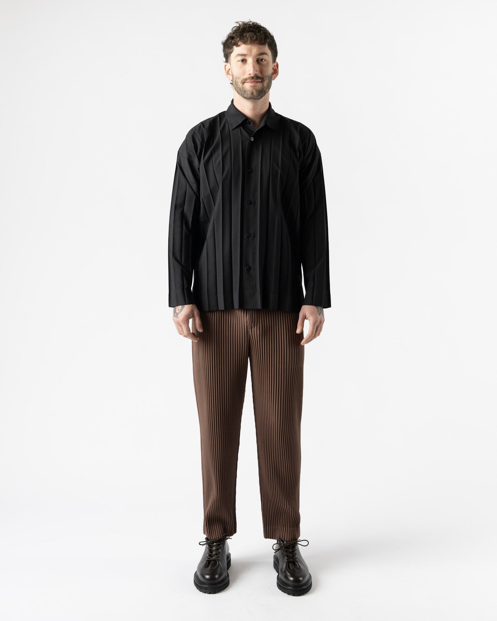 Homme Plissé Issey Miyake Edge Shirt in Black Curated at Jake and
