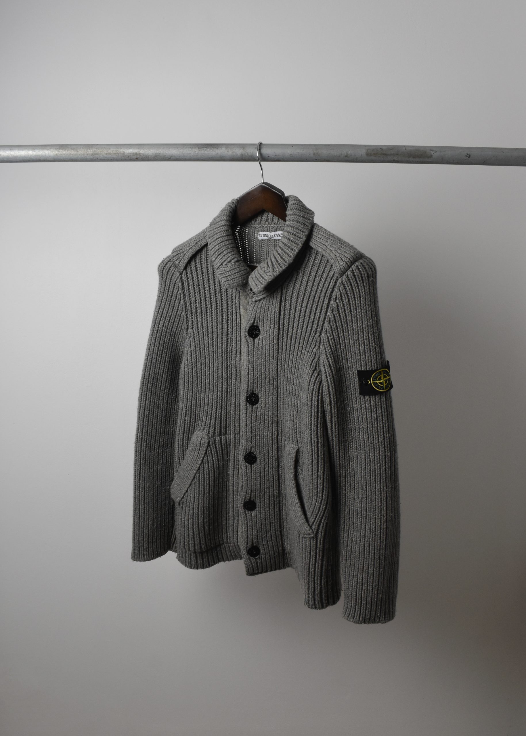 AW08 STONE ISLAND HEAVY KNIT MELANGE WOOL CARDIGAN (L) - Jazzy Badger